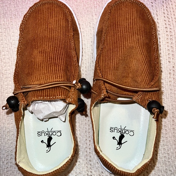 NIBl CORKYS ”Kayak” Cognac Corduroy Slip On Loafers / Flats - Picture 3 of 10